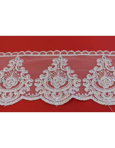 PIZZO TULLE RICAMATO CON PIETRE 10 CM KB9448-10