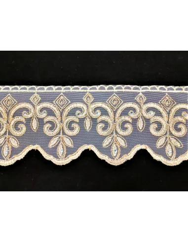 PIZZO TULLE RICAMATO CON PIETRE 12 CM KB9667-12S