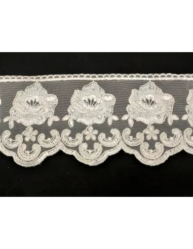 PIZZO TULLE  RICAMATO CON PIETRE 12 CM KB9717-12S