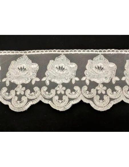 PIZZO TULLE  RICAMATO CON PIETRE 12 CM KB9717-12S