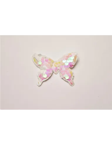 APPLICAZIONE MODA FARFFALLA GLITTER BIANCO       CF 5 PCS YYH16