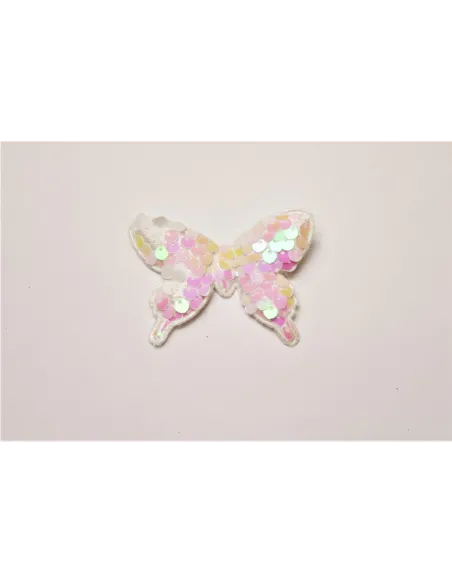 APPLICAZIONE MODA FARFFALLA GLITTER BIANCO       CF 5 PCS YYH16