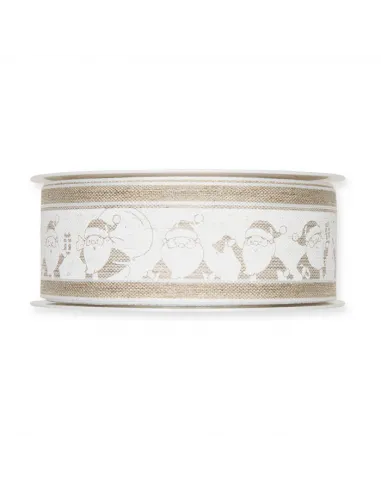 NASTRO NATALIZIO IN LINO CON BABBO NATALE 4cm 286-040