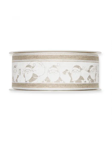 NASTRO NATALIZIO IN LINO CON BABBO NATALE 4cm 286-040