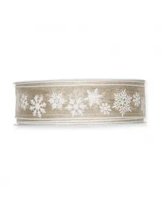 NASTRO  STAMPATO IN LINO CON  "FIOCCHI DI NEVE " 955-025