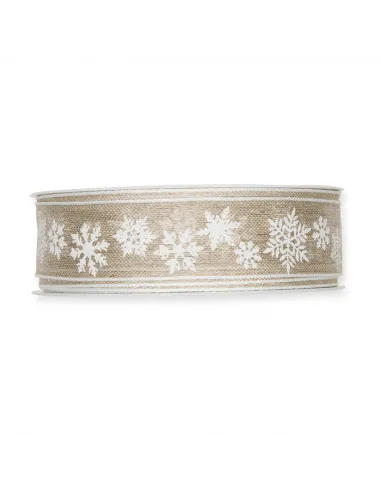 NASTRO  STAMPATO IN LINO CON  "FIOCCHI DI NEVE " 955-025