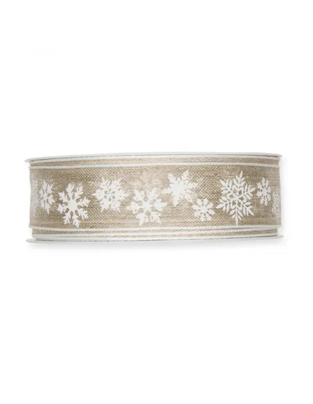 NASTRO  STAMPATO IN LINO CON  "FIOCCHI DI NEVE " 955-025